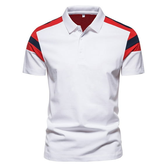 Outfmvch polo shirts for men Summer Three-color Stitching Short-sleeved Lapel T-shirt womens tops White