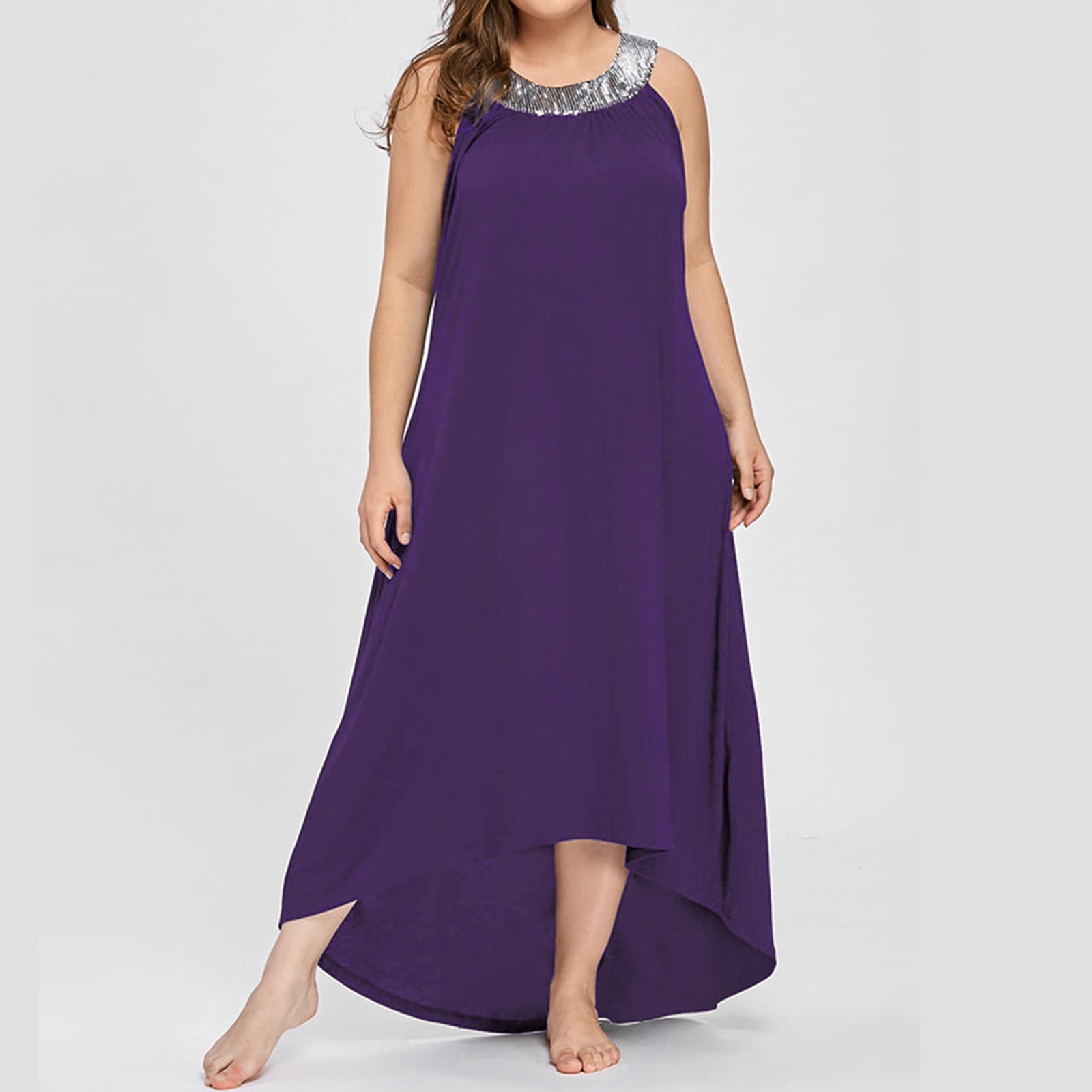 Outfmvch purple dress Plus Size Daily Casual Elegant Formal Dress Crew