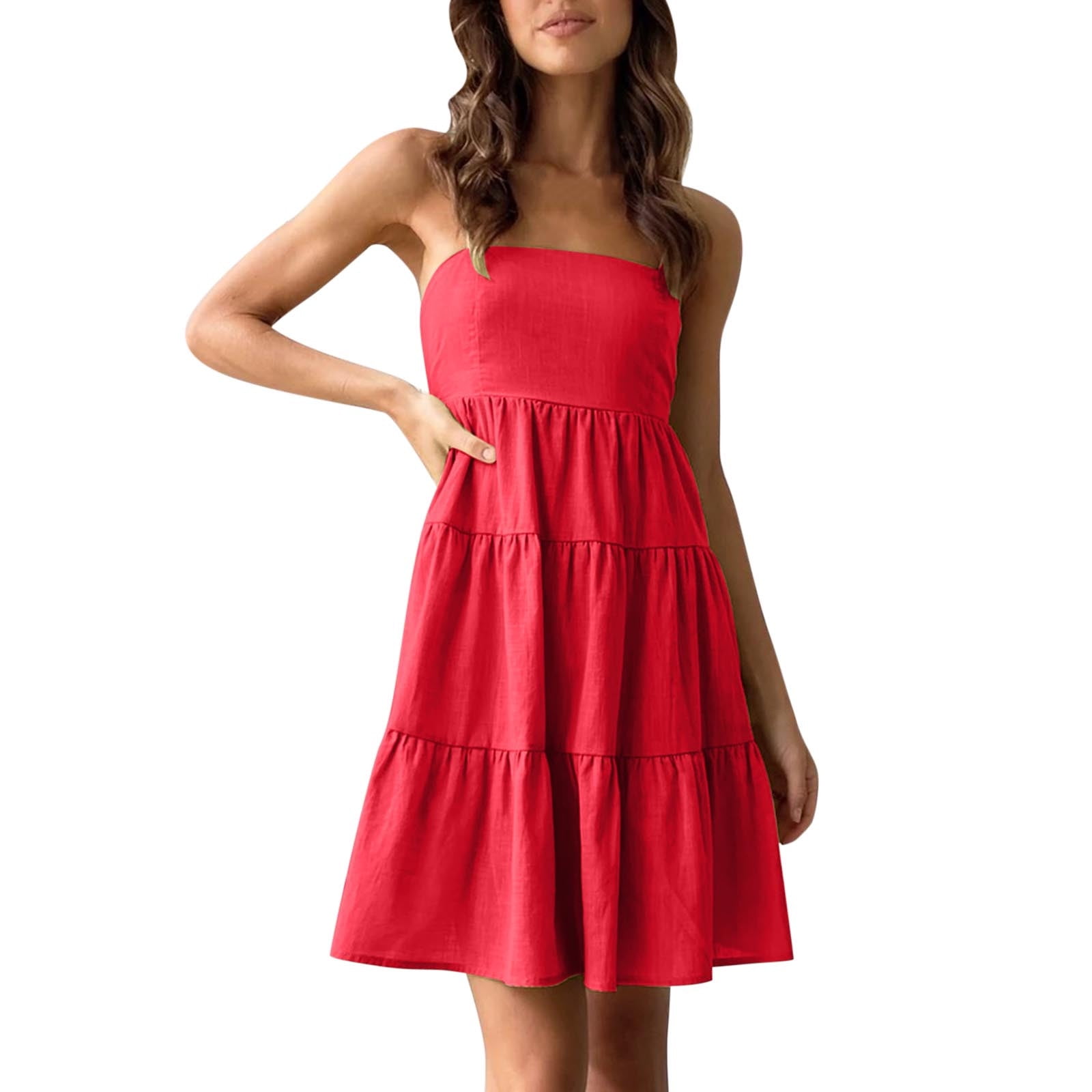 open lace back dress Crimson Game Day Short Sleeve Tiered Dress main image 0