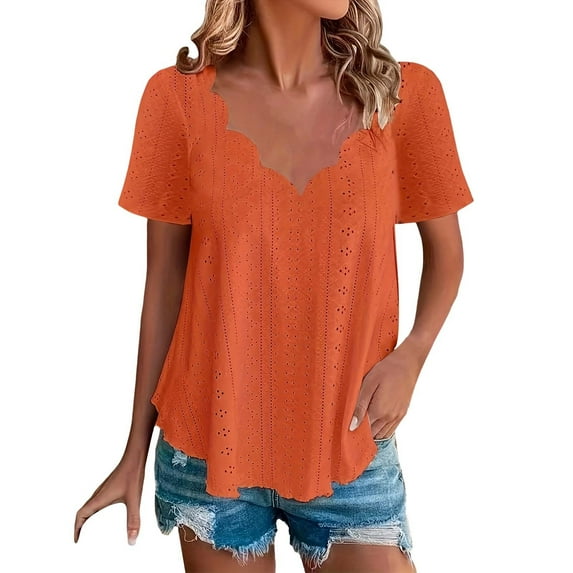 Outfmvch short sleeve shirts for women plain t shirts for women athletic shirts women plus size shirts for women plus size Tops Comfortable Breathable Short Sleeved T Shirt Orange 2XL