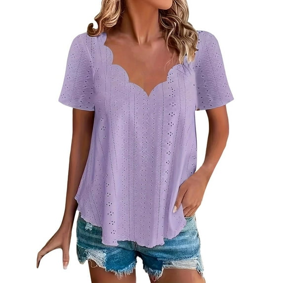 Outfmvch short sleeve shirts for women plain t shirts for women athletic shirts women plus size tops for curvy women cotton tops for women Tops Comfortable Breathable Short Sleeved T Shirt Purple XL