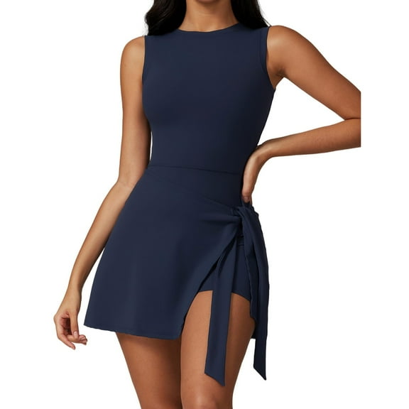 Outfmvch skirts for women summer skirts for women women's skirts athletic skirt linen skirt Summer Square Neck Wrap Dress Short Skirt Navy M