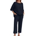 thumbnail image 1 of Outfmvch summer linen sets for women Casual Tracksuit Roll Sleeve Women's Lounge Sets Pants and Shirt Set for Women 2 Piece Sleepwear Linen 2 Piece Set for Women Lightweight Lounge Set Black L, 1 of 7