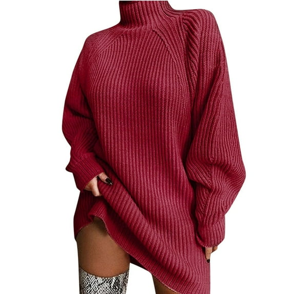 Outfmvch sweater dress for women Solid Turtleneck Winter Loose Pullover Sweater Dress womens dresses fall dresses