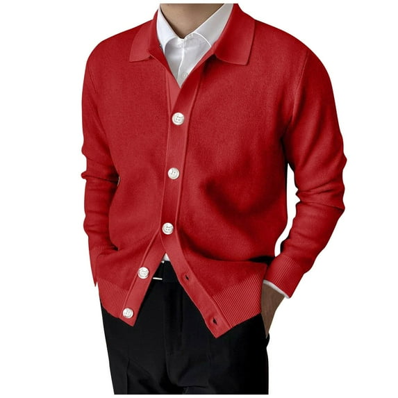 Outfmvch sweaters for men Fashion Casual Knit Yarn Lapel Button Sweater Cardigan Jacket womens tops mens sweaters Red