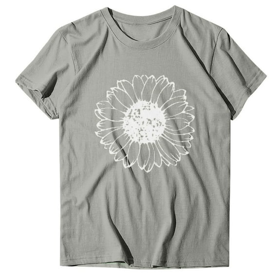 Outfmvch t shirts for women Casual Printing Short Sleeves Loose T-Shirt womens tops shirts for women Grey