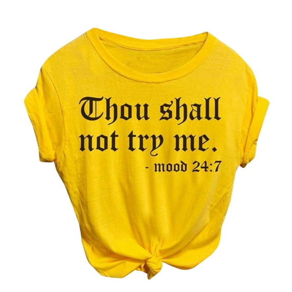 Outfmvch t shirts for women Fashion Casual Letter Print Short Sleeve T-Shirt s womens tops shirts for women Yellow