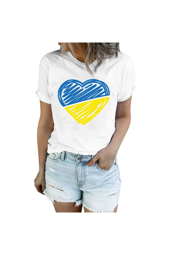 t shirts for women Fashion Casual Short Sleeve Ukraine Print T Shirt womens tops shirts for women White