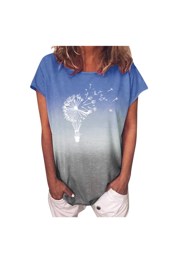t shirts for women Fashion Gradient Print Short Sleeves T-Shirt womens tops shirts for women Blue