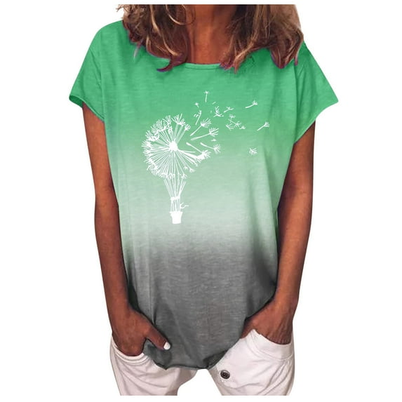 Outfmvch t shirts for women Fashion Gradient Print Short Sleeves T-Shirt womens tops shirts for women Green