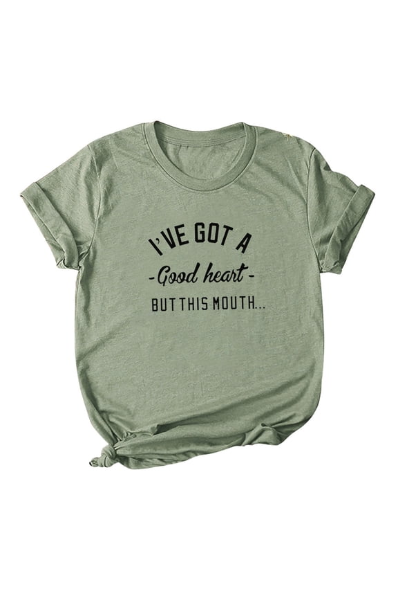 t shirts for women Fashion Short Sleeve Letter Print Plus Size Cotton Casual womens tops shirts for women Army Green
