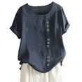 thumbnail image 1 of Outfmvch t shirts for women Plus Boho Daily Casual Button Linen Loose Size T Shirt Tanic womens tops Navy, 1 of 3