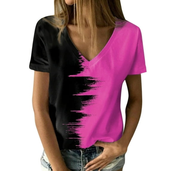 Outfmvch t shirts for women Short Sleeve T Shirt Colorblock Fashion womens tops shirts for women Purple