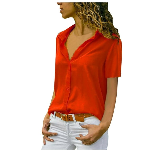Outfmvch t shirts for women Solid T-Shirt Office Ladies Plain Short Sleeve Blouse Top womens tops