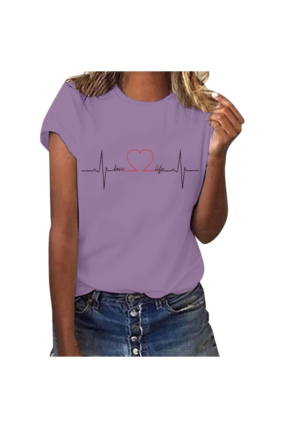 t shirts for women Summer Ladies Casual And Comfortable With Short Sleeves womens tops shirts for women Purple 2 M