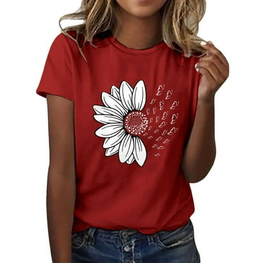 Outfmvch t shirts for women Summer T Shirt Plus Size Loose Girl Short Sleeve Graphic Casual Tees womens tops Red 1 4XL
