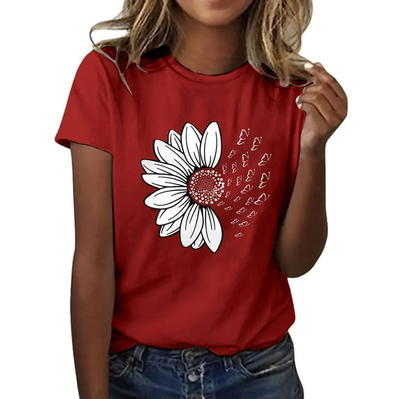 Outfmvch t shirts for women Summer T Shirt Plus Size Loose Girl Short Sleeve Graphic Casual Tees womens tops Red 1 5XL