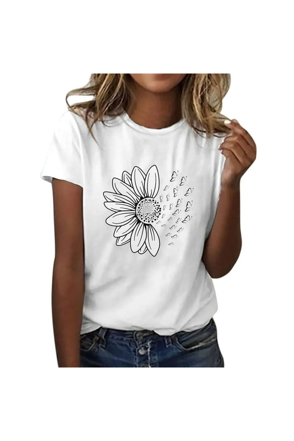 t shirts for women Summer T Shirt Plus Size Loose Girl Short Sleeve Graphic Casual Tees womens tops White