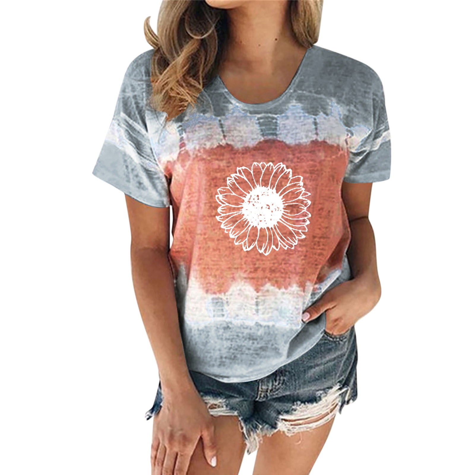 Tie Dye Print T Shirt Women's Top O Neck Short Sleeve Plus Size T Shirt Cas Mzkdieey Women\u0027s Tie Dye Print T-Shirt Short Sleeve V Neck Tops