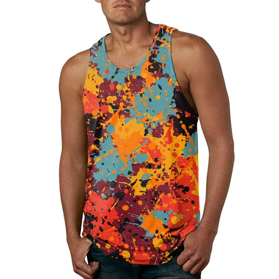 Outfmvch tank top for men Casual Spring Summer Sleeveless Printed Tee Shirt Tank womens tops Orange