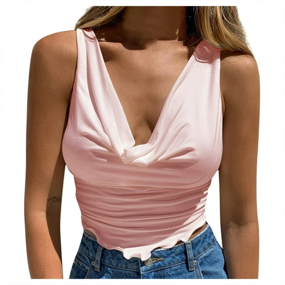 Outfmvch Tank Top for Women Casual Solid Color V-neck Chest Wrapped Vest Suspender Top Womens Tops