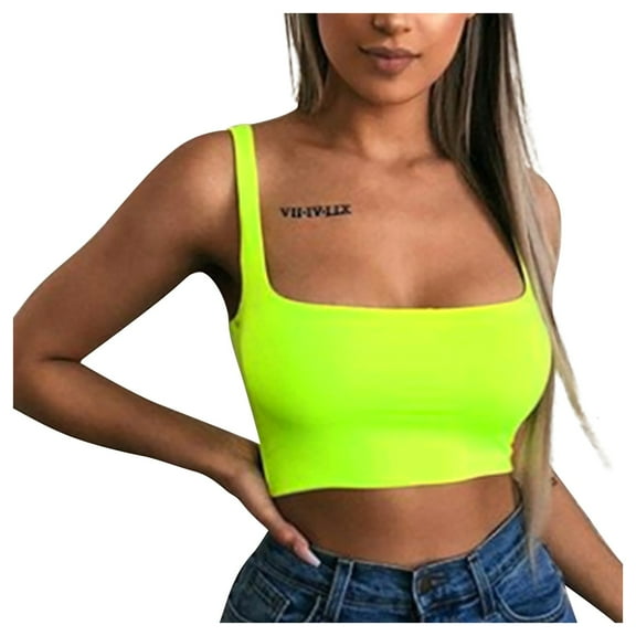Outfmvch tank top for women Glitter Strappy Tank Cami Swing Vest Clubwear womens tops crop tops Yellow