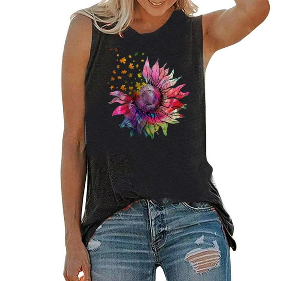 Outfmvch tank top for women Summer Tops Print Tank T-Shirts Graphic Blouse womens tops