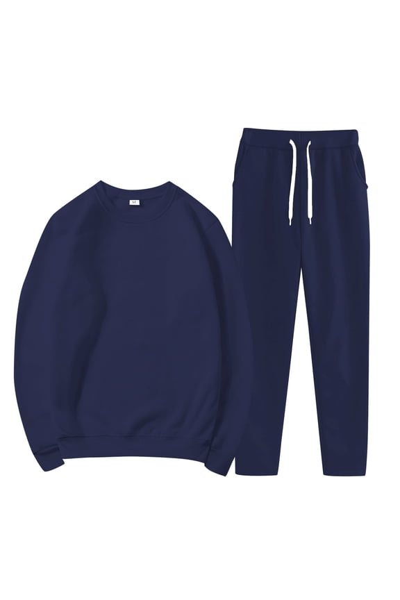 track suits for women set,petite lounge sets for women,jogger sets for women 2 piece,Sports Jacket Sweatshirt Round Neck Suit,travel outfits for women,jogging suits for women Navy M