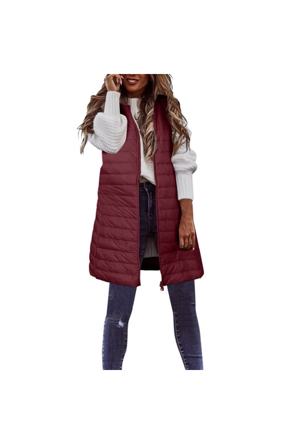 winter coats for women Women's Down Vest Long Winter Thin And Light Down Coat Casual Down Coat Slim Gilet Quilted Jacket Outdoor Winter Coat Vest With Pockets womens tops
