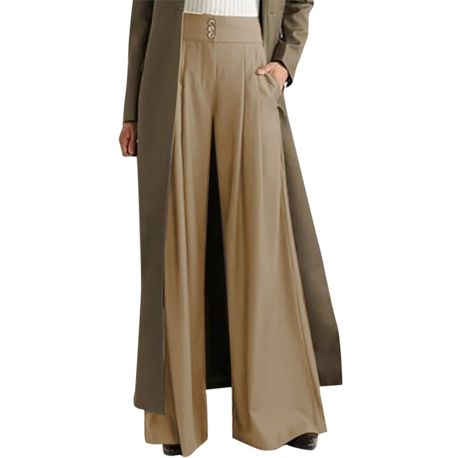 Outfmvch women's pants High Waist Wide Leg Pleated Pockets pants for