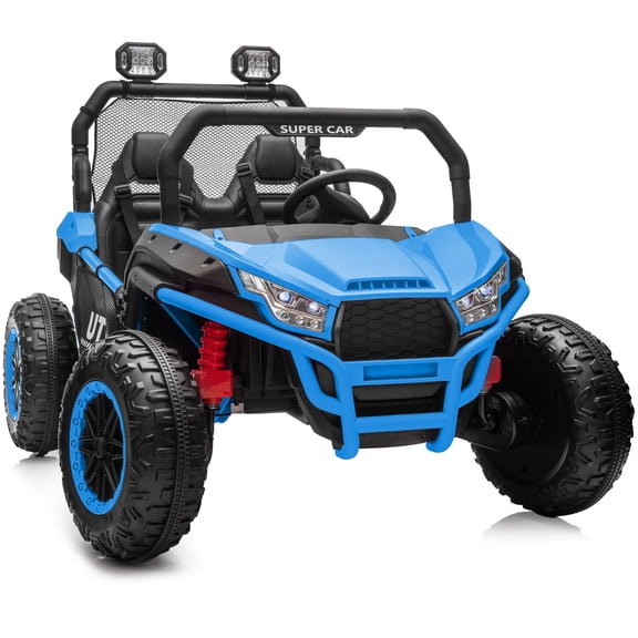 Outfunny 24V 10Ah Kids Ride on Toy, 4WD 2-Seater Electric Ride on Car UTV for Big Kids w/ Remote, Bluetooth - Blue