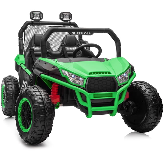 Outfunny 24V 10Ah Kids Ride on Toy, 4WD 2-Seater Electric Ride on Car UTV for Big Kids w/ Remote, Bluetooth - Green