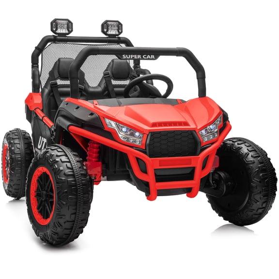 Outfunny 24V 10Ah Kids Ride on Toy, 4WD 2-Seater Electric Ride on Car UTV for Big Kids w/ Remote, Bluetooth - Red