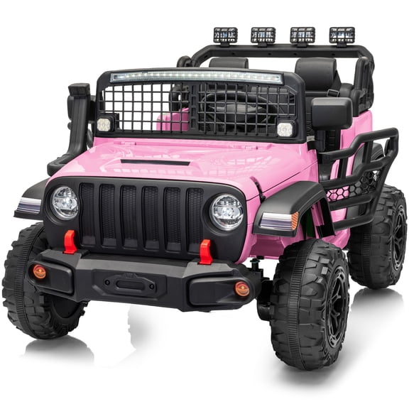 Outfunny 12V 7Ah Kids Ride on Truck, 2 Seater Electric Ride on Toys Car for Big Kids w/ Remote, Bluetooth - Light Pink
