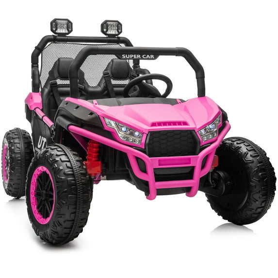 Outfunny 24V 10Ah Kids Ride on Toy, 4WD 2-Seater Electric Ride on Car UTV for Big Kids w/ Remote, Bluetooth - Hot Pink
