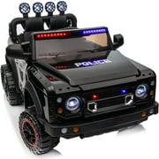Outfunny 24V 4WD Ride on Police Car, 2 Seater Kids Ride on Toys Truck with Remote, Megaphone - Black