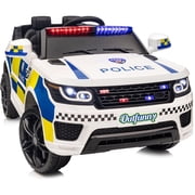 Outfunny Electric Police Car for Kids, 24 Volt Kids Ride on Toys w/ 400W Motors, Megaphone, Remote, Bluetooth - White