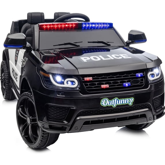 Outfunny Electric Police Car for Kids, 24 Volt Kids Ride on Toys w/ 400W Motors, Megaphone, Remote, Bluetooth - Black