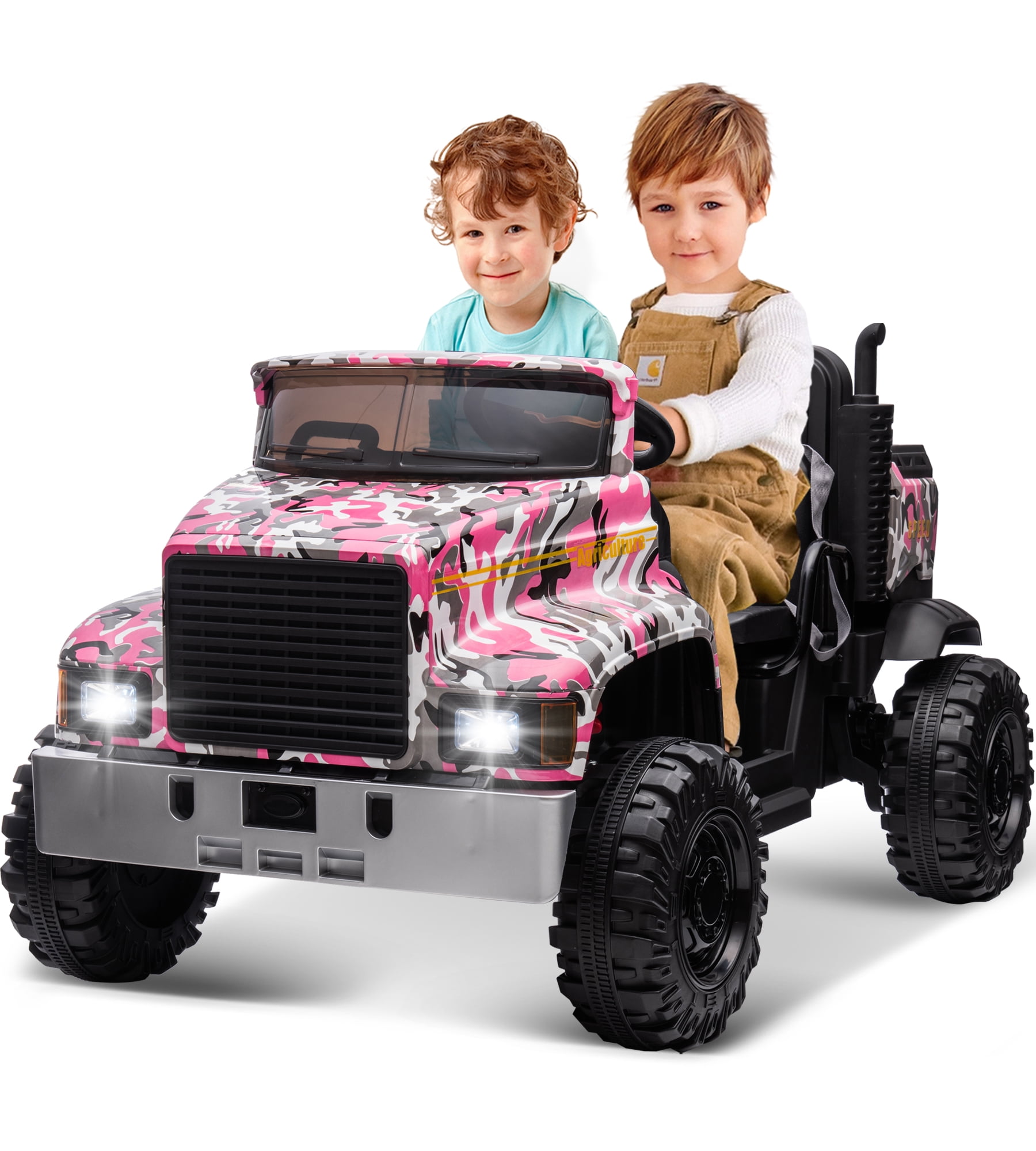 Outfunny 24V Ride on Dump Truck, 2 Seater Ride on Toy for Big Kids with Remote CamoPink