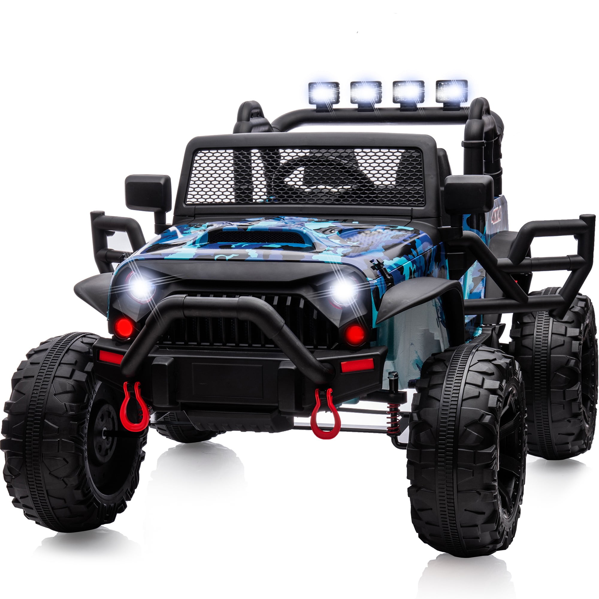 Hikiddo 24V 9Ah Ride on Toy for Big Kids, 4WD 2-Seater Kids Electric Car Truck w/ Remote, 4x200W Motor - Camo Blue