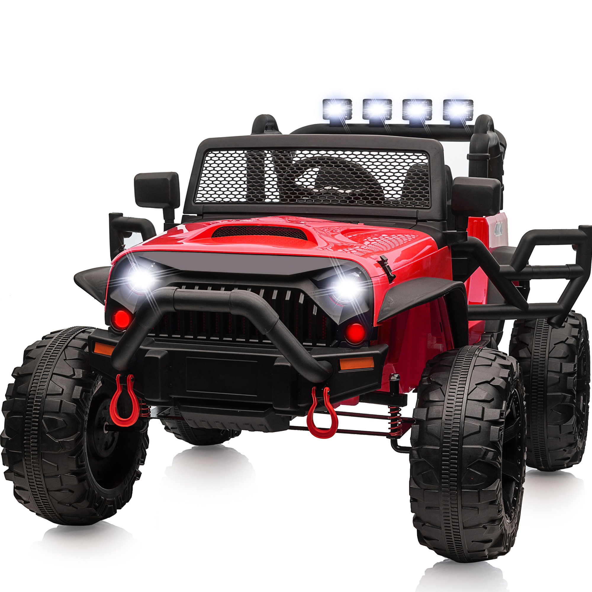 Hikiddo 24V 9Ah Ride on Toy for Big Kids, 4WD 2-Seater Kids Electric Car Truck w/ Remote, 4x200W Motor - Red