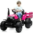 thumbnail image 1 of Outfunny 24V Ride on Toy for Big Kids, Powered Ride On Tractor with Trailer & Remote - Rose Pink, 1 of 10