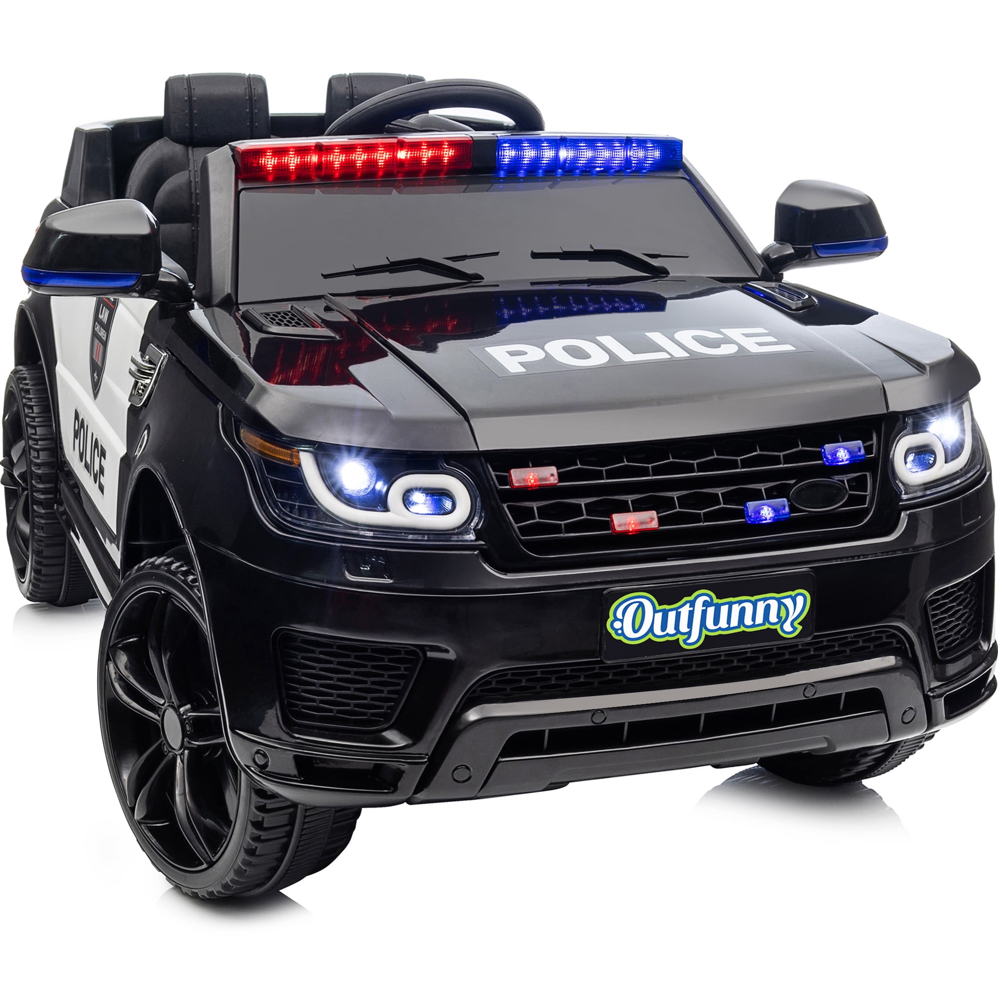 Black 12-Volt Electric Police Ride-On Car with Remote Control