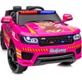 thumbnail image 1 of Outfunny Electric Police Car for Kids, 24 Volt Kids Ride on Toys w/ 400W Motors, Megaphone, Remote, Bluetooth - Rose, 1 of 10