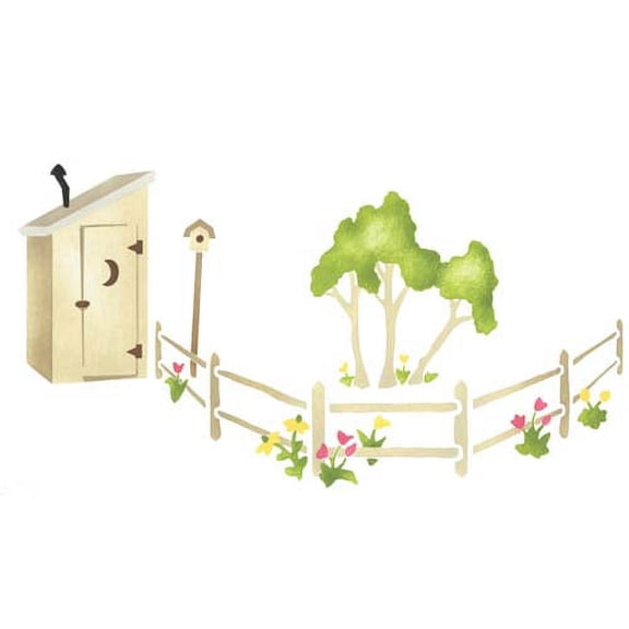 Outhouse Border with Fence Wall Stencil SKU #2690 by Designer Stencils