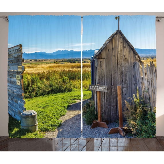Ambesonne Outhouse Curtains 2 Panel Set, Farm Village Rustic, 108