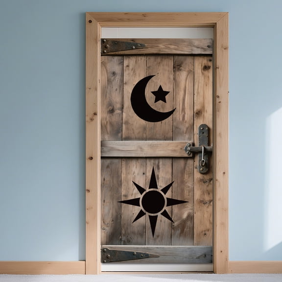 Outhouse Door Cover Decorations Backdrop 5.9x2.9Ft Sun Moon Western Party Theme Banner Backdrops Vintage Wooden Door Photography Background