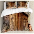 thumbnail image 1 of Outhouse Duvet Cover Set, Old Wooden Shed in the Outback Country Side Olive Trees, Decorative 3 Piece Bedding Set with 2 Pillow Shams, King Size, Dark Green Caramel, by Ambesonne, 1 of 3