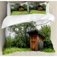 thumbnail image 1 of Outhouse Duvet Cover Set, Wooden Little Hut Barn Shed Cottage in Nature Forest Image, Decorative 3 Piece Bedding Set with 2 Pillow Shams, King Size, Green Brown Forest Green, by Ambesonne, 1 of 3
