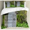 thumbnail image 1 of Outhouse Duvet Cover Sets, Vintage Farm Life Cottage Barn Shed in Forest Trees Leaves Picture, Bedding Set 2 Duvet Covers & 4 Pillowcases, 2 Pack Queen Size, Pale Grey and Fern Green, by Ambesonne, 1 of 3